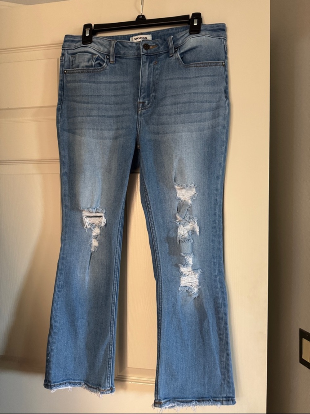 Vigoss Light Blue Distressed Flare Cropped Jeans